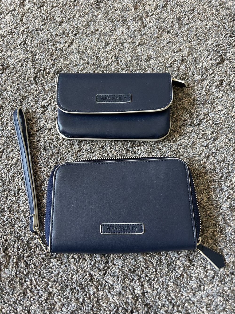 Vera Bradley Navy Leather-Look Wristlet and Zip Wallet Set